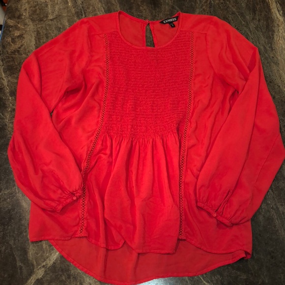 Express Tops - Express Smocked Poet Sleeve Red Blouse. Size M.